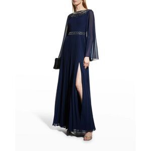 NWT BASIX BLACK LABEL D1372L BELL SLEEVE GOWN WITH ENCRUSTED NECK SIZE 14 $895